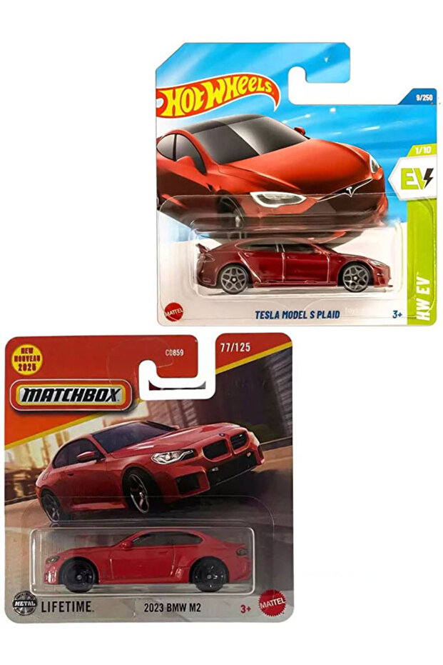 مجموعة من 2 سيارة - تسلا موديل S Plaid & Matchbox 2023 Bmw M2 (1/64)