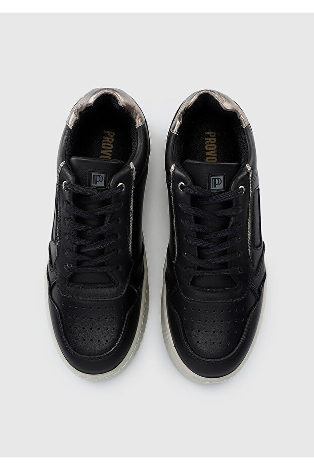 Siyah Deri Kadın Sneaker - 5