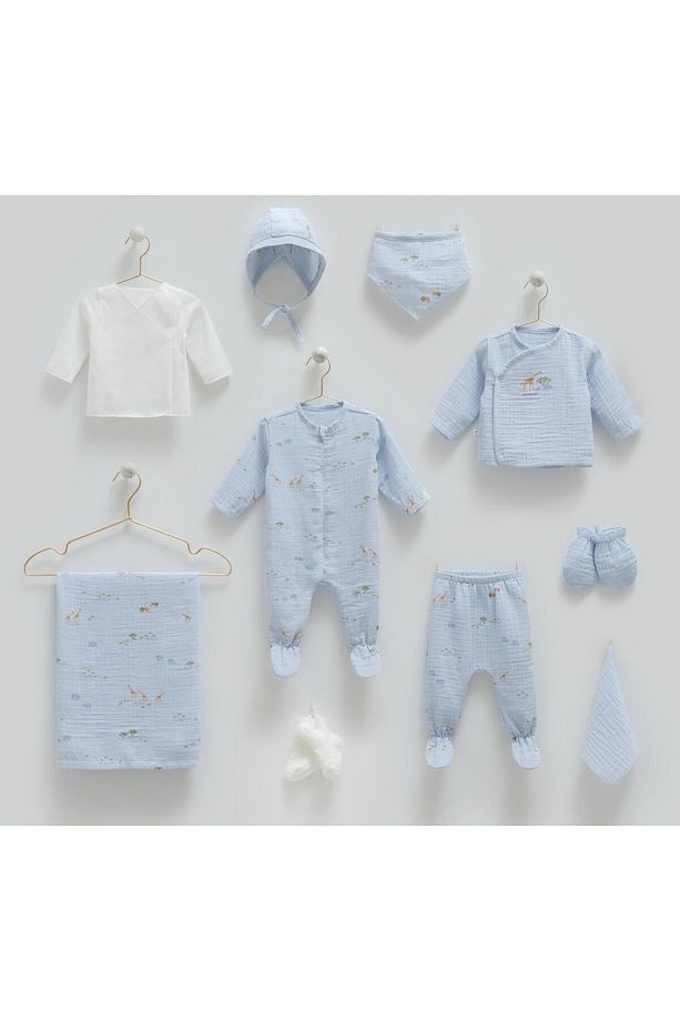 Müslin Safari 10'lu Set (Yazlık) Hastane Çıkışı Zıbın Seti - 3