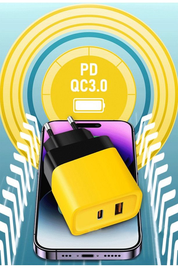 Priz Tipi Şarj Aleti USB Şarj Adaptörü Hızlı Şarj Aleti Type-C USB-A Girişli Hızlı Şarj Başlığı - 1