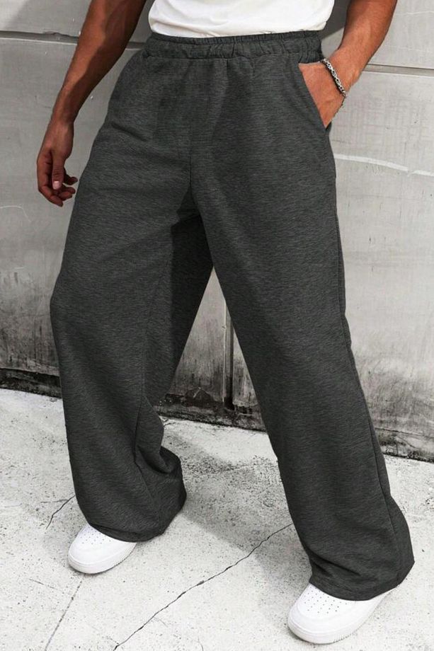 Unisex Geniş Kalıp Eşofman Altı - Paça Lastikli Dönüştürülebilir Jogger - Siyah Gri Antrasit - 1