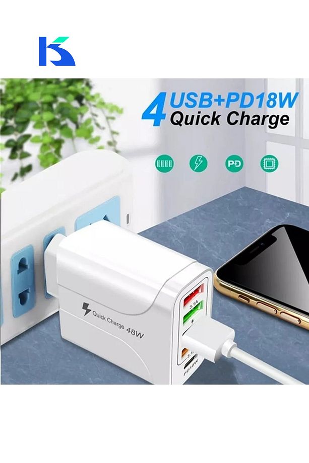 Turbo 48w 4 Usb Li Çoklu Hızlı Şarj Adaptörü 3.1a Type-c Pd 18w - 4