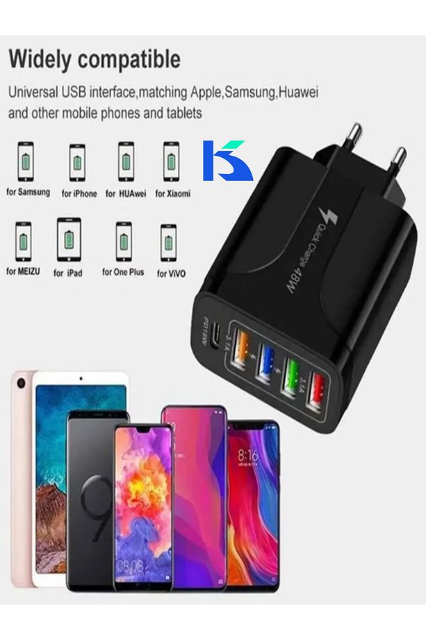 Turbo 48w 4 Usb Li Çoklu Hızlı Şarj Adaptörü 3.1a Type-c Pd 18w - 5