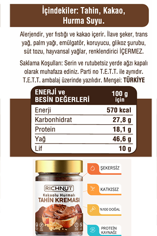 Tahini Cream with Cocoa and Dates (Sugar-Free, No Additives, 100% Natural) - 3