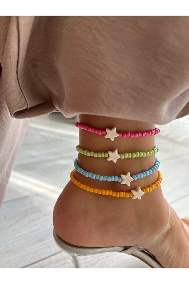 Green Beaded Star Anklet - 2