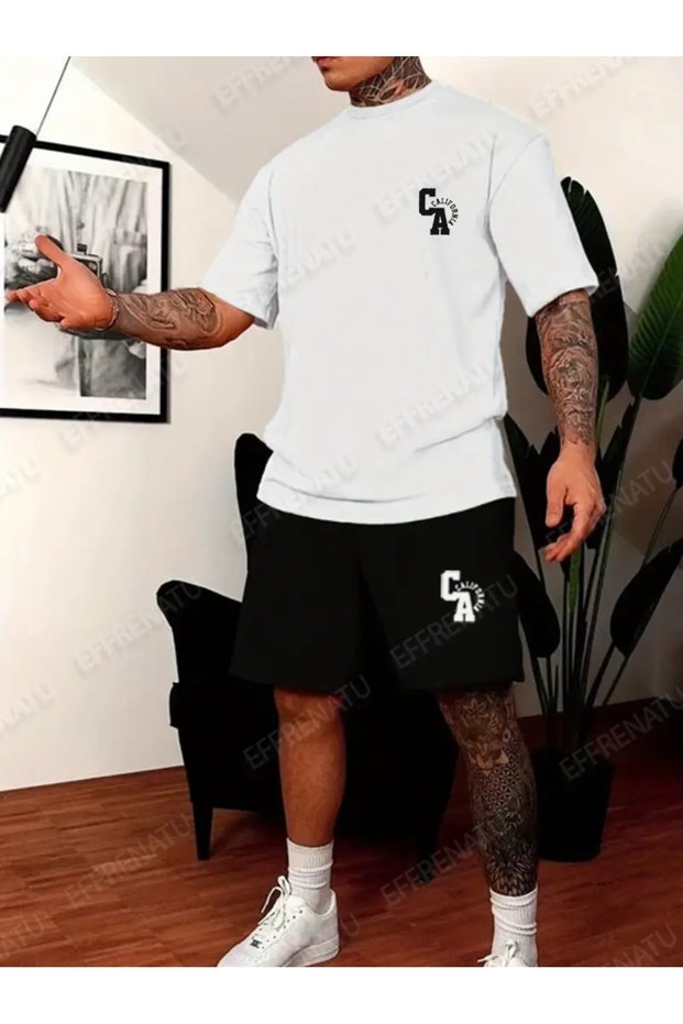 Trendy Clothing Set of T-Shirts and Shorts with Print in Different Colors and Large Sizes