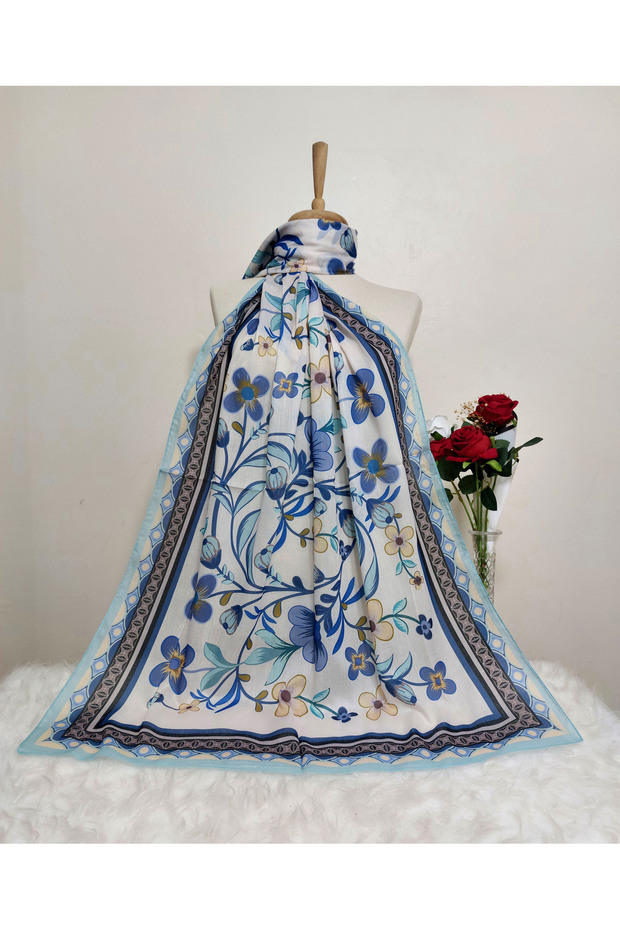 شال قطن ناعم منقوش - 1