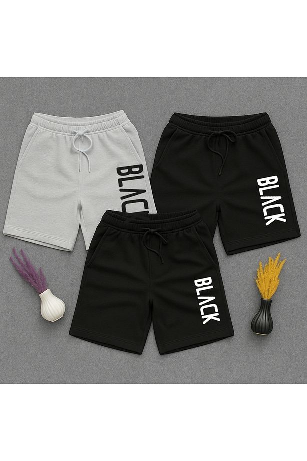 3 adet black baskılı erkek şort siyah ve gri - 1