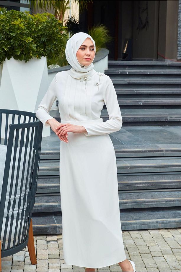 AKSESUARLI DRAPE DETAYLI ELBİSE 43519 - 1