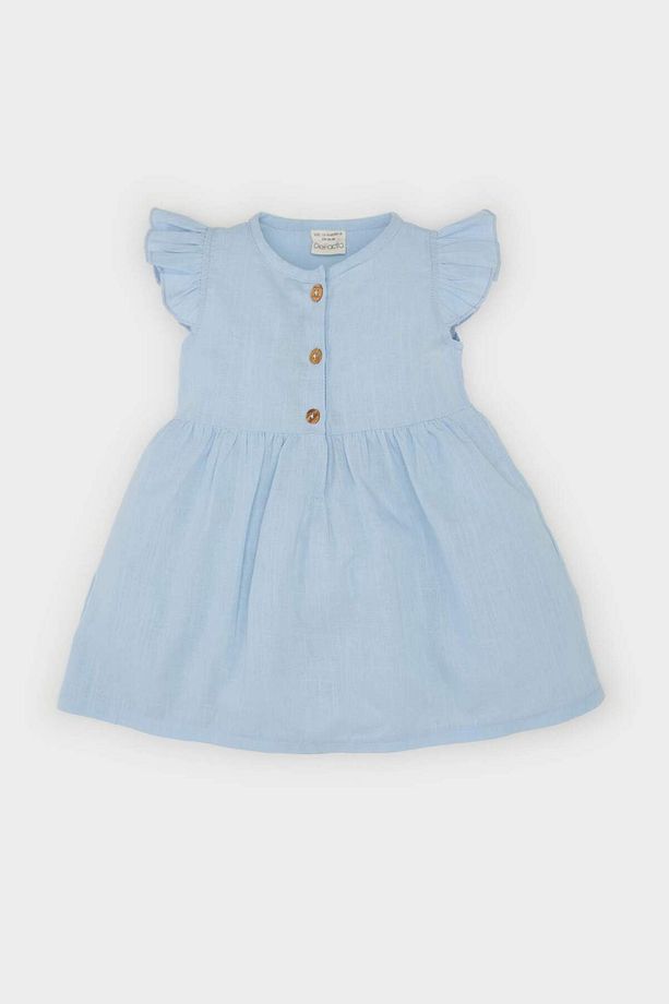Kız Bebek Basic Düz Kısa Kollu Flamlı Poplin Yazlık Elbise Z7402a225sm - 1