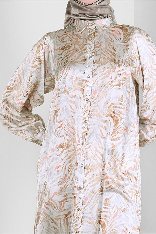 تونك طويل منقوش من الساتان 43760 - 4