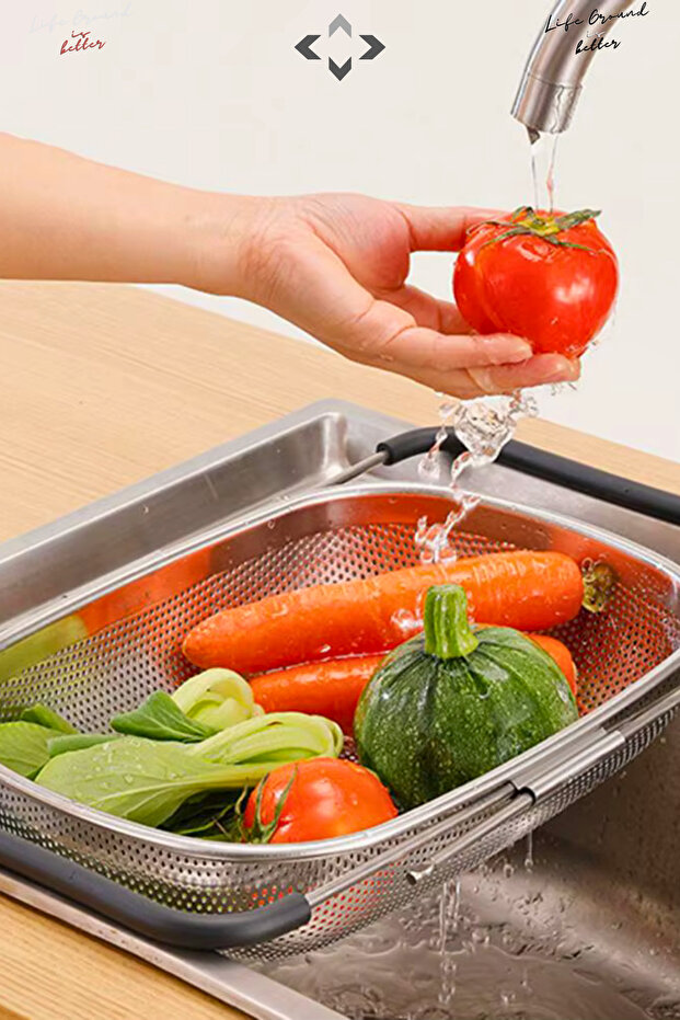 S Versatile Multi-Purpose Collapsible Colander Stainless Steel Large Colander Fruit Vegetable Washing - 1