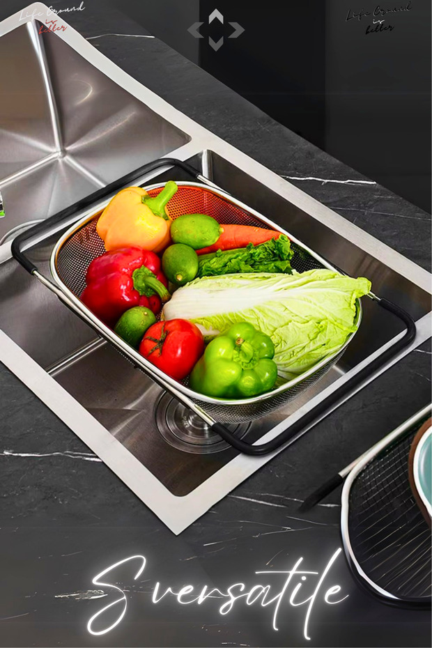 S Versatile Multi-Purpose Collapsible Colander Stainless Steel Large Colander Fruit Vegetable Washing - 2