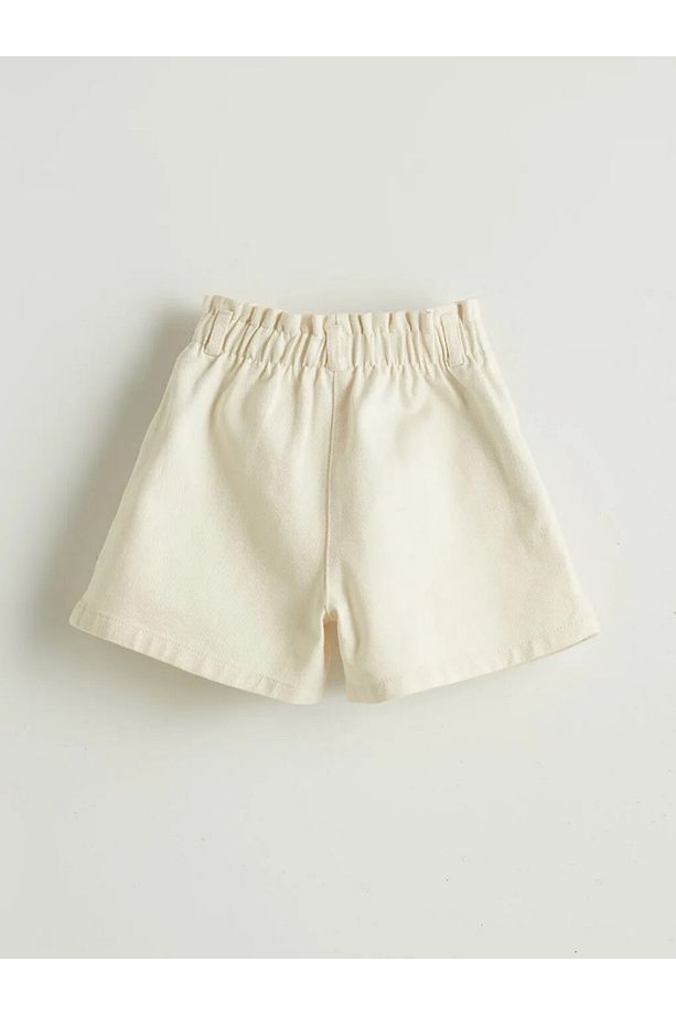 LCW Kids Ekru Çiçekli Gabardin Kız Çocuk Şort - 2