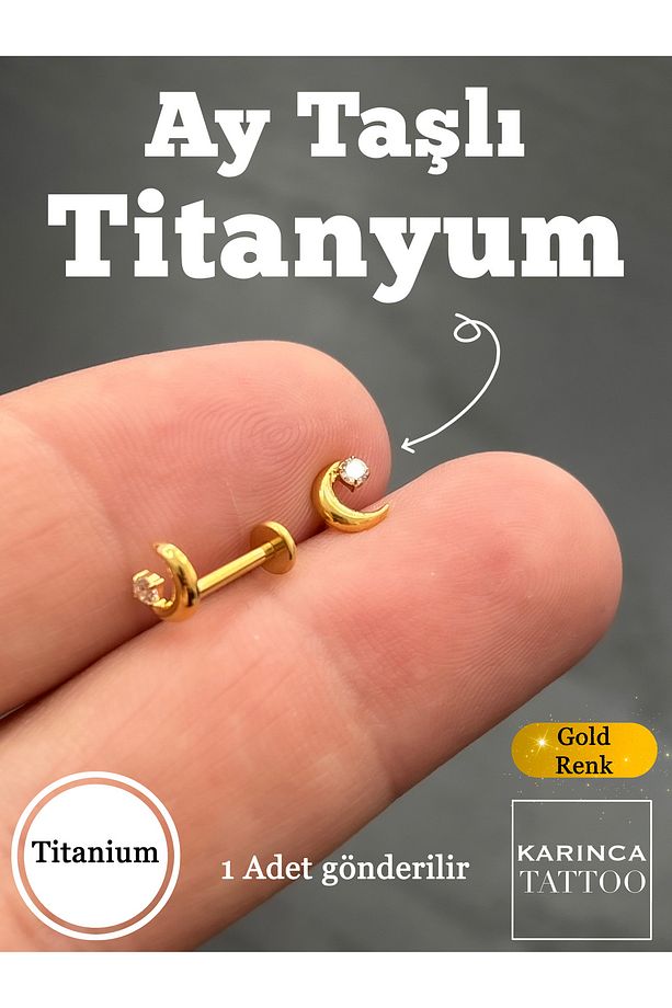 Titanyum Hilal Ay Taşlı Piercing Minimal Kıkırdak Flat Conch Dudak Burun Tragus Küpe Helix Piercing - 2