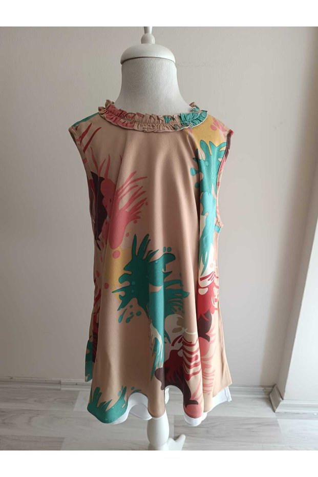 Summer Lined Circle Cut Dress - Tie-Dye Viscose Fabric, Comfortable Model with Back Tie