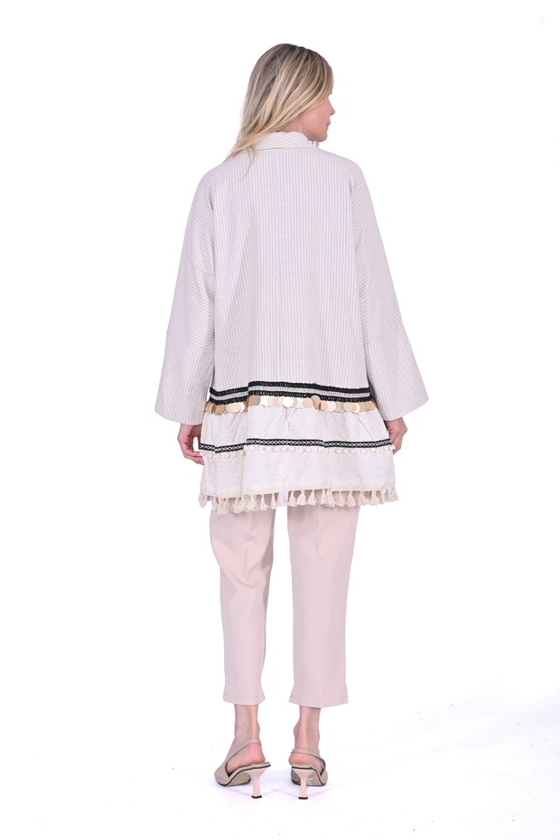 6777 Keten Ceket - Bej - 3