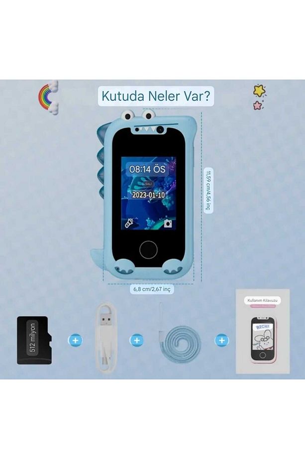 3-9 Yaş Arası Çocuklar için Mavi Akıllı Oyuncak Telefon, Eğitici Oyunlar vs, Dinazor - 9