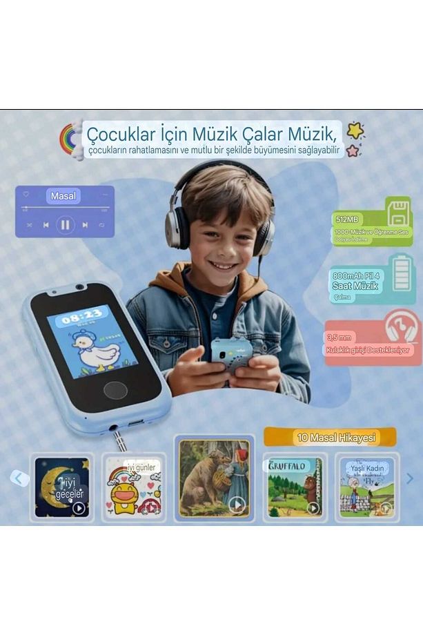 3-9 Yaş Arası Çocuklar için Mavi Akıllı Oyuncak Telefon, Eğitici Oyunlar vs, Dinazor - 7