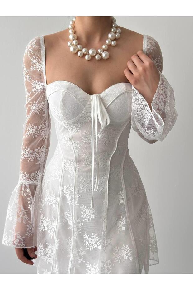 Antonio Tasarım Dantel Mini Elbise - 9