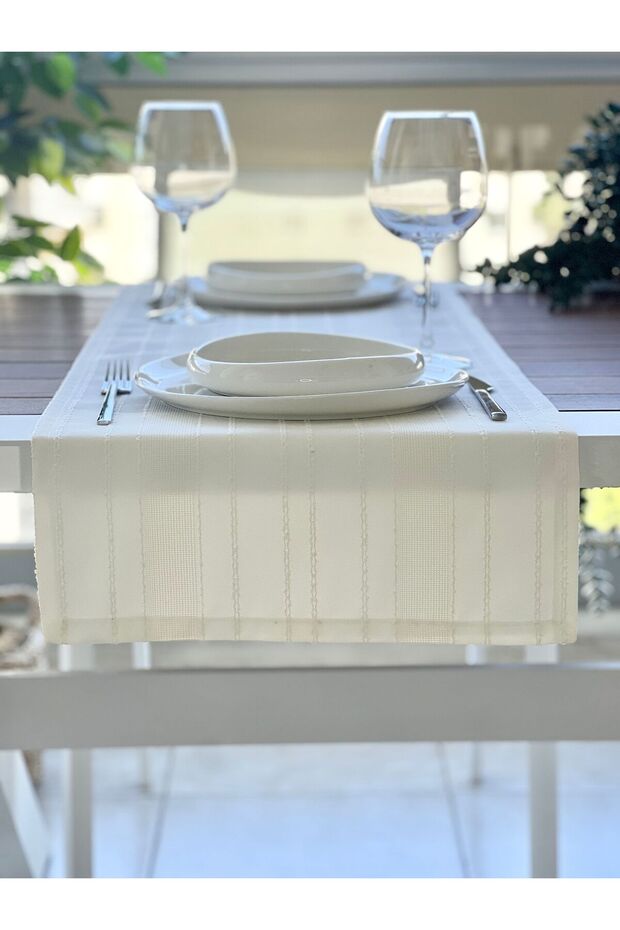 Rustic Fabric, New Season Carefree Linen Look Off-White Runner Cover