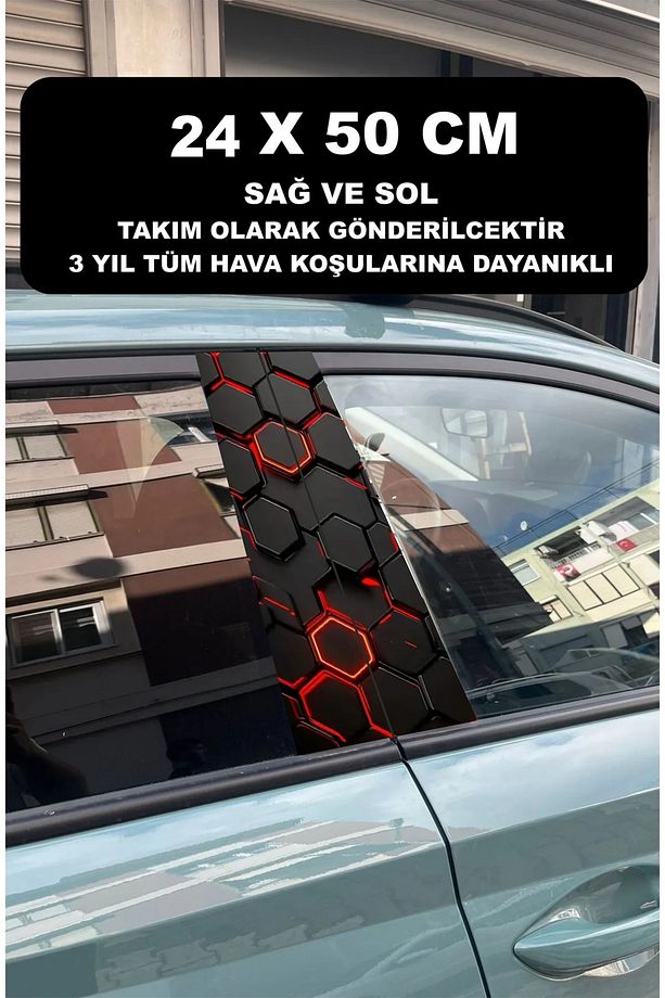 7D PETEK Araç Kapı Direği Kaplama Folyosu 50X25 cm 2 Adet / Araç Kapı Direk Kaplama - 1
