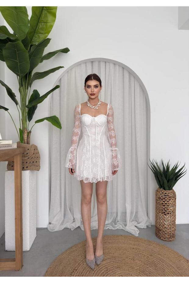 Antonio Tasarım Dantel Mini Elbise - 4