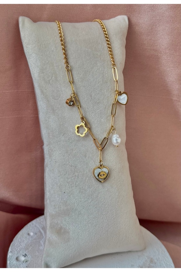 Çelik Charmlı Şans Kolye - 1