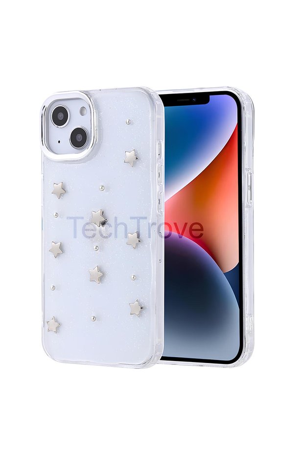 غلاف هاتف Apple iPhone 13 منقوش وشفاف وفضي بجودة A+