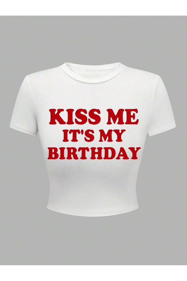 Women Kiss Me It's My Birthday Y2K Tee Crop