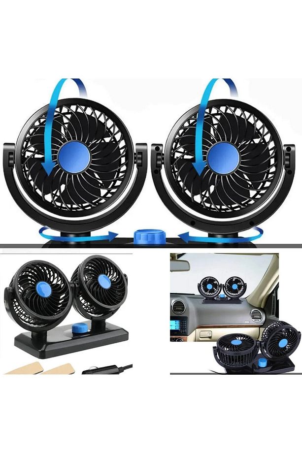 24 Volt Araç Içi Torpido Üstü Çift Fanlı Oto Vantilatör 360 Dönebilir - 3