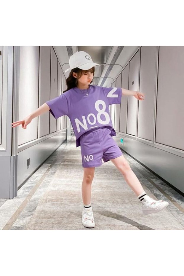 No 8 Printed Purple 100% Cotton Children's Set