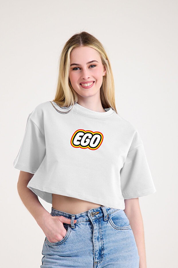 Oversize Ego Logo Printed Thick Fabric Crop - 1