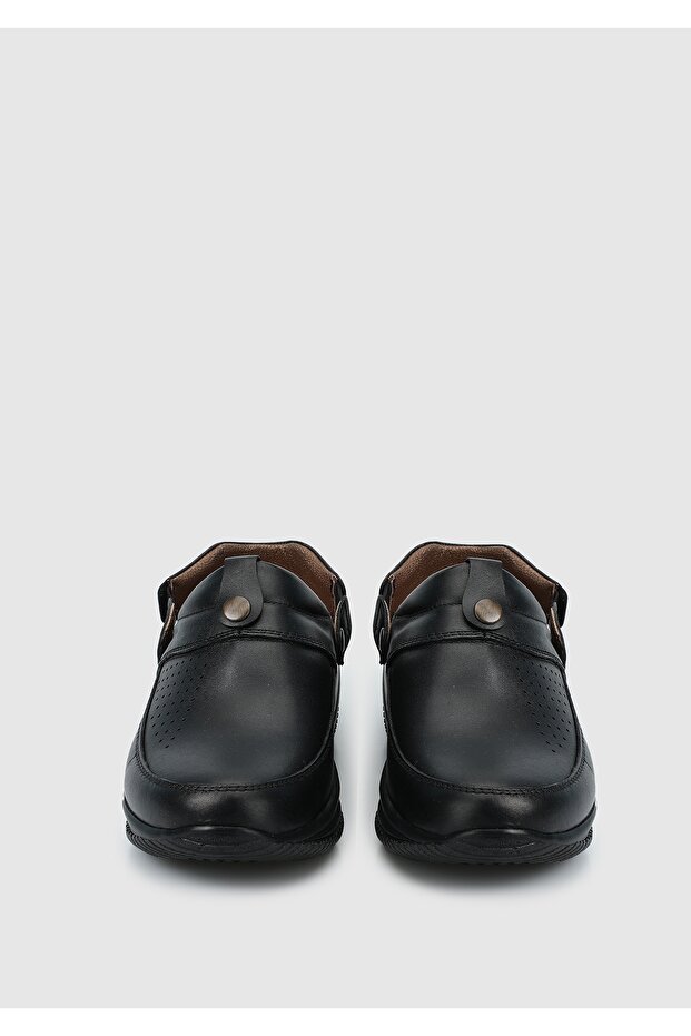 Siyah Deri Kadın Konfor Sandalet - 3