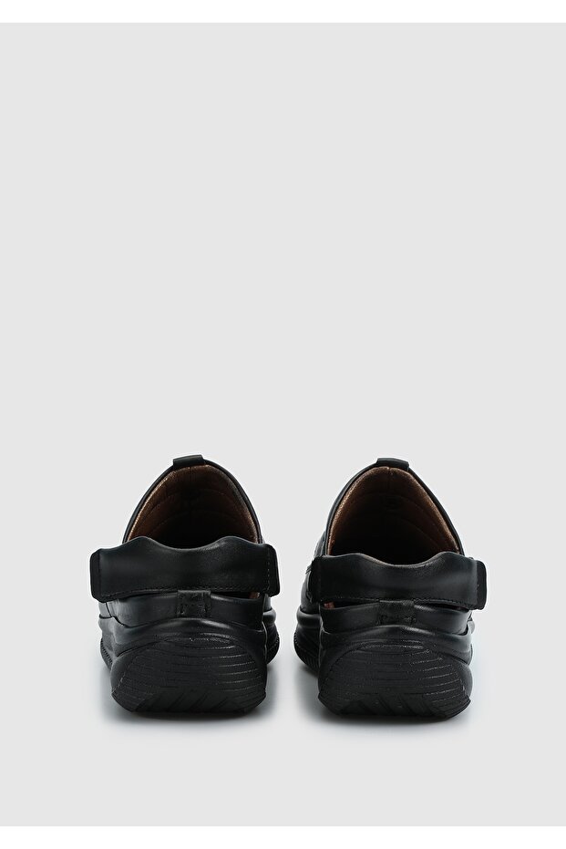 Siyah Deri Kadın Konfor Sandalet - 4