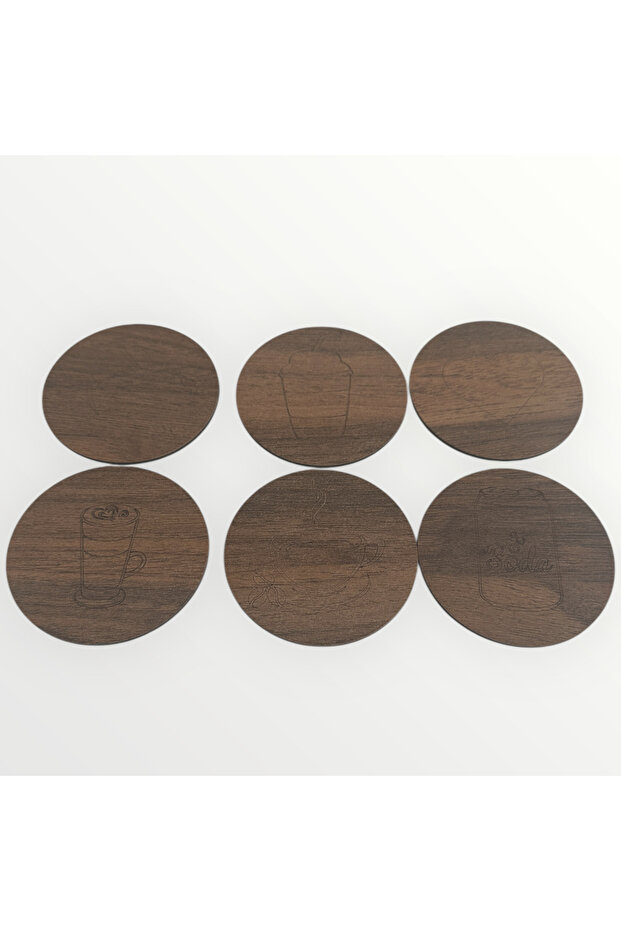 İkan Patterned Wooden Coasters-6 Pieces