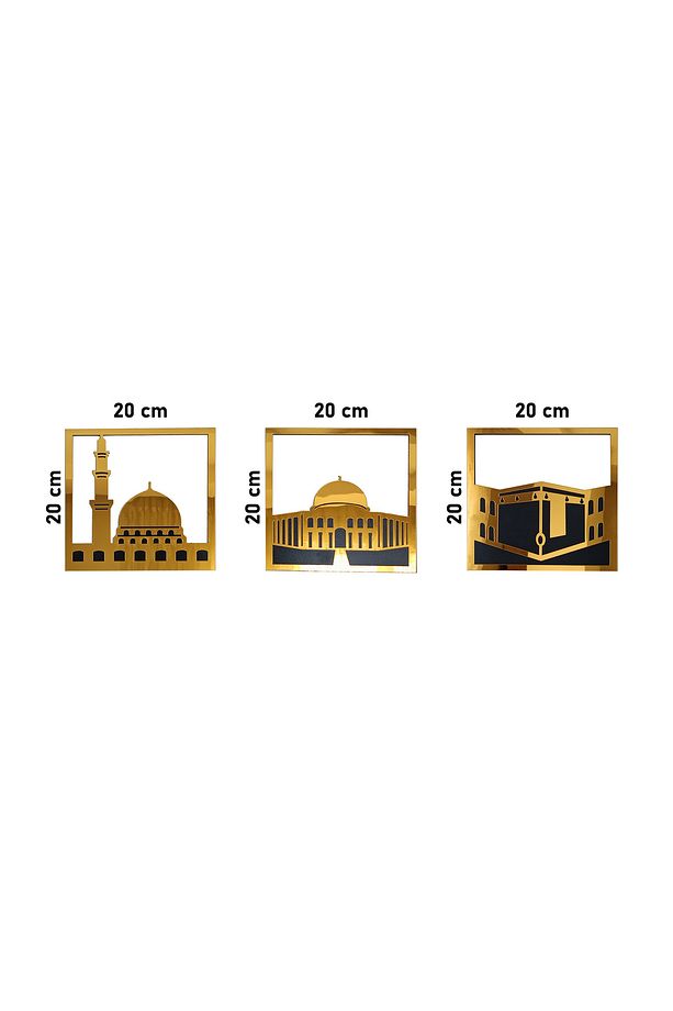 Üç Kutsal Mescit Temalı Tablo Duvar Dekoru, Mescid-i Aksa, Mescid-i Haram, Mescid-i Nebevi - 4