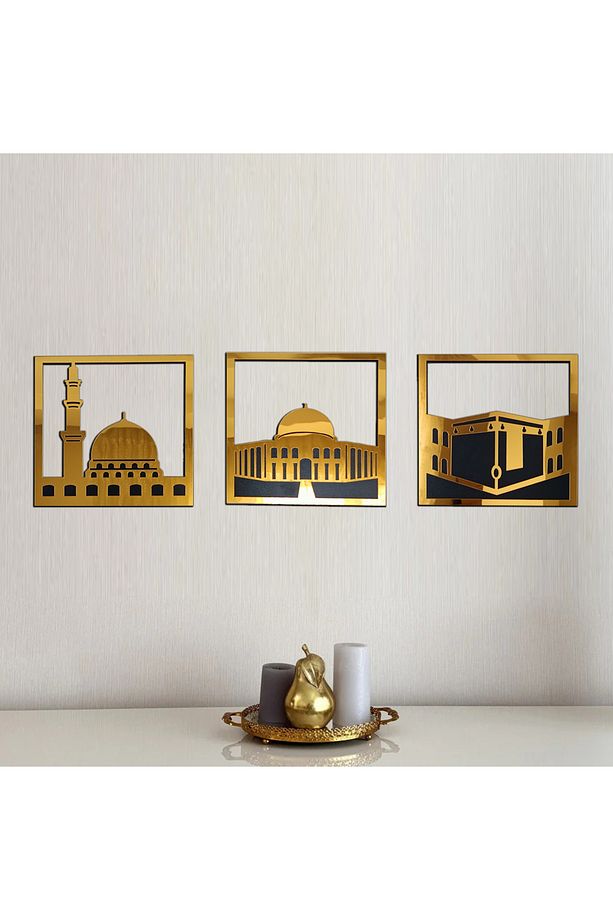 Üç Kutsal Mescit Temalı Tablo Duvar Dekoru, Mescid-i Aksa, Mescid-i Haram, Mescid-i Nebevi - 1