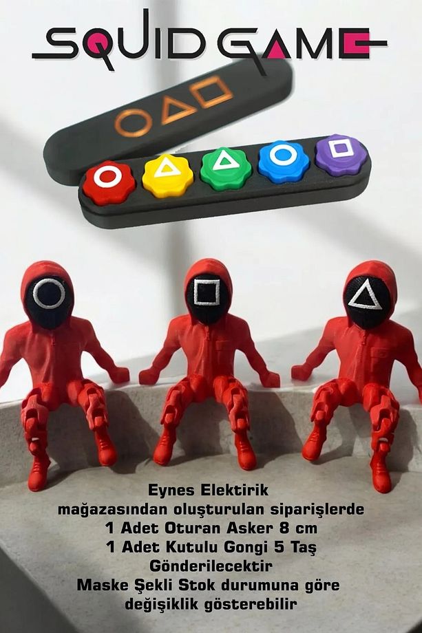 Kutulu Squid Game Taş Seti Ve 1 Adet 8 Cm Asker - 1