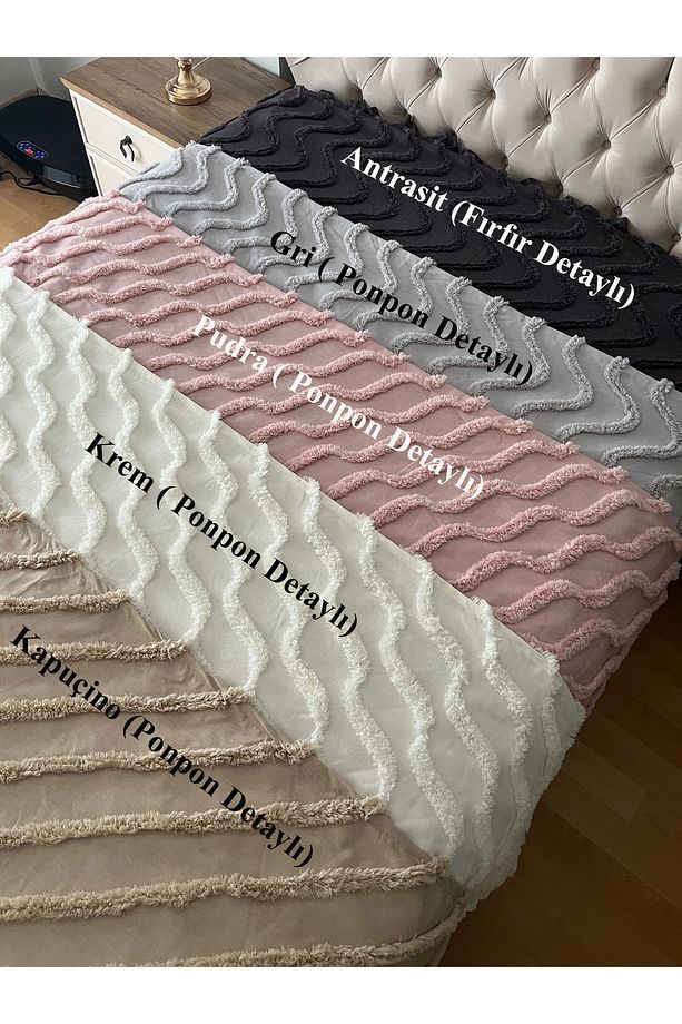 Ponpon Detaylı Çift Kişilik Pamuklu Yatak Örtüsü Pike 240 x 260 - 1 Adet - 6