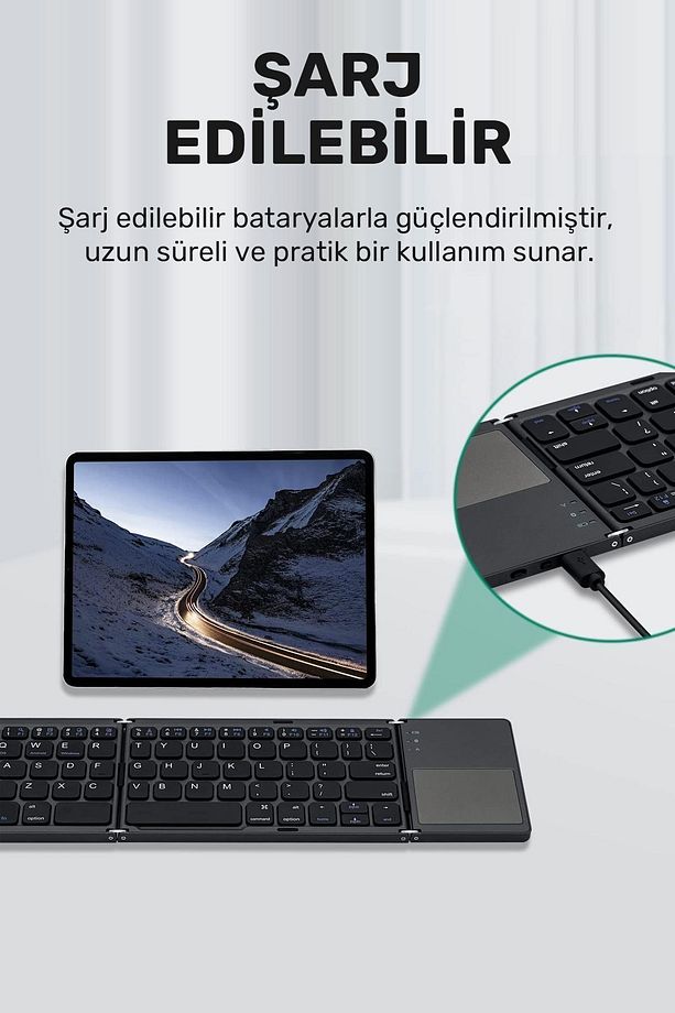 Touch Pro Katlanabilir Bluetooth Type-c Klavye Türkçe Q Android / Ios - 7