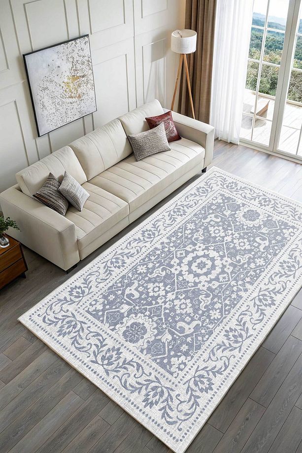 Kaşmir doku yumuşak kaymaz pamuk taban oturma odası salon mutfak koridor çocuk açık mavi halı kilim - 2