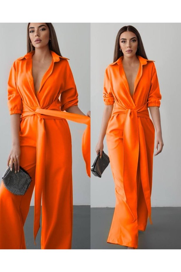 Women's Shirt Collar Loose Leg Jumpsuit (Original Visual and Video Used)