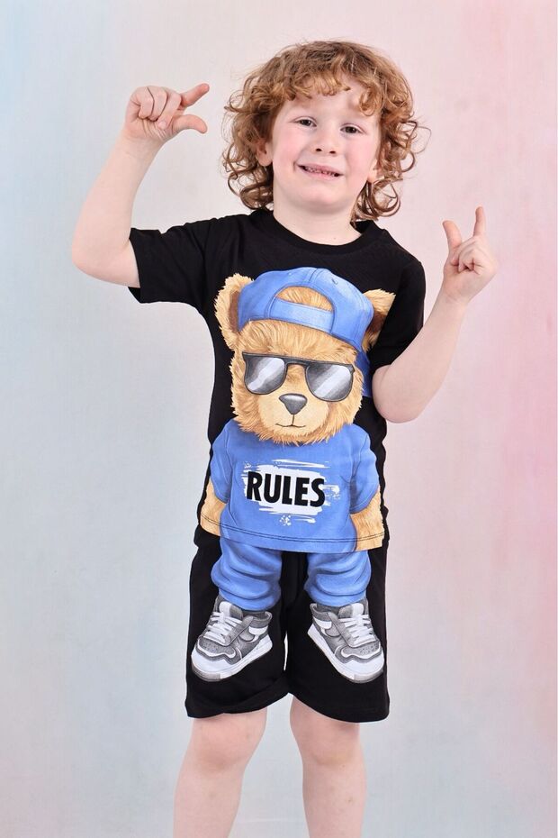 طقم شورت بنمط الدب للأولاد - 1
