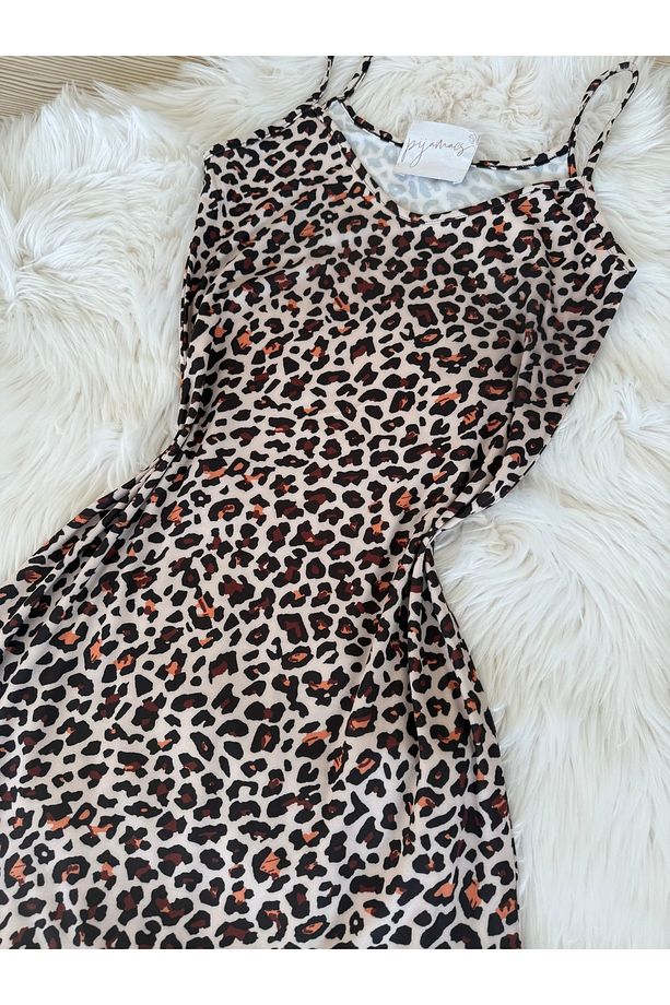 Leopar Desenli Gecelik Elbise - 7