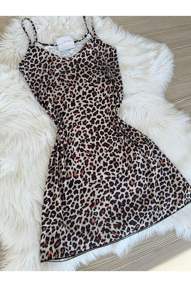 Leopar Desenli Gecelik Elbise - 6