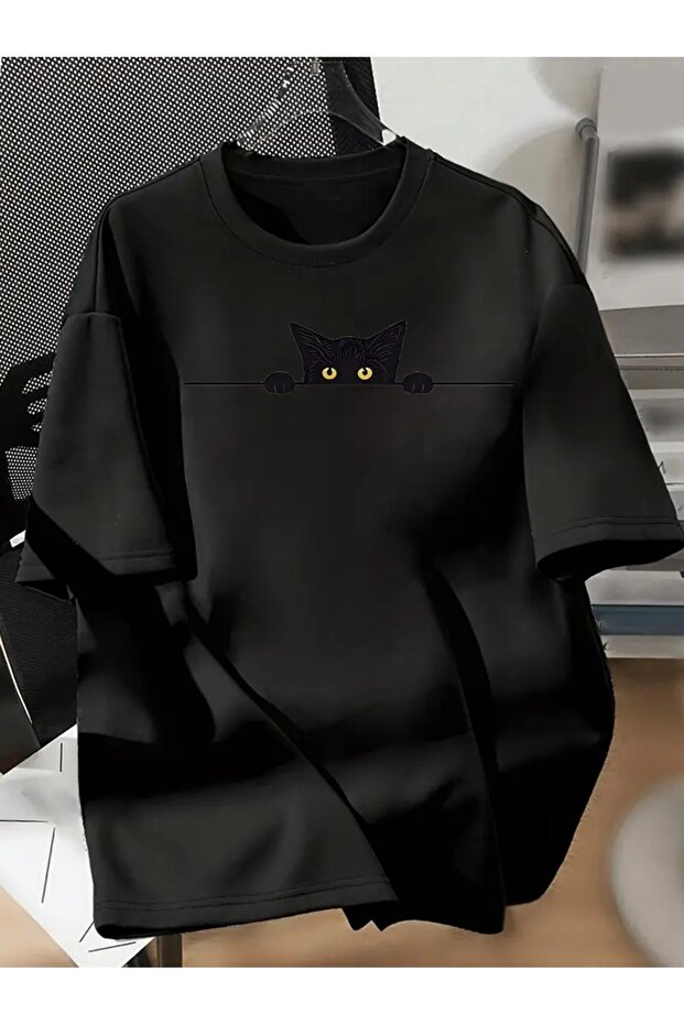 Cute Cat and Moon Printed Oversize Casual Boyfriend T-Shirt 5