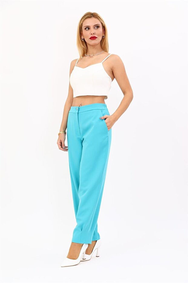 Pleated Leg Trousers-Turquoise