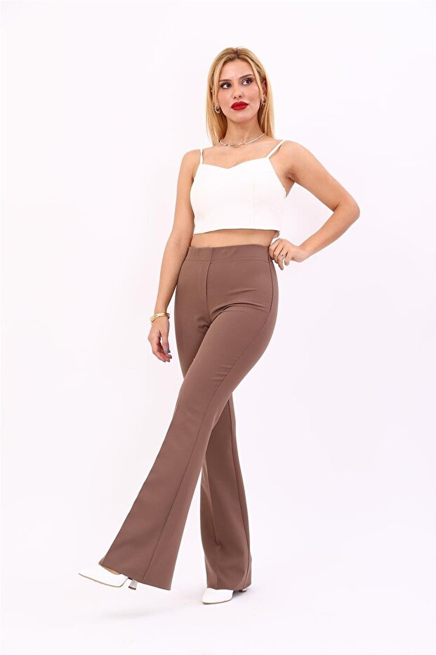 İspanyol Paça Pantolon-Kahve - 1