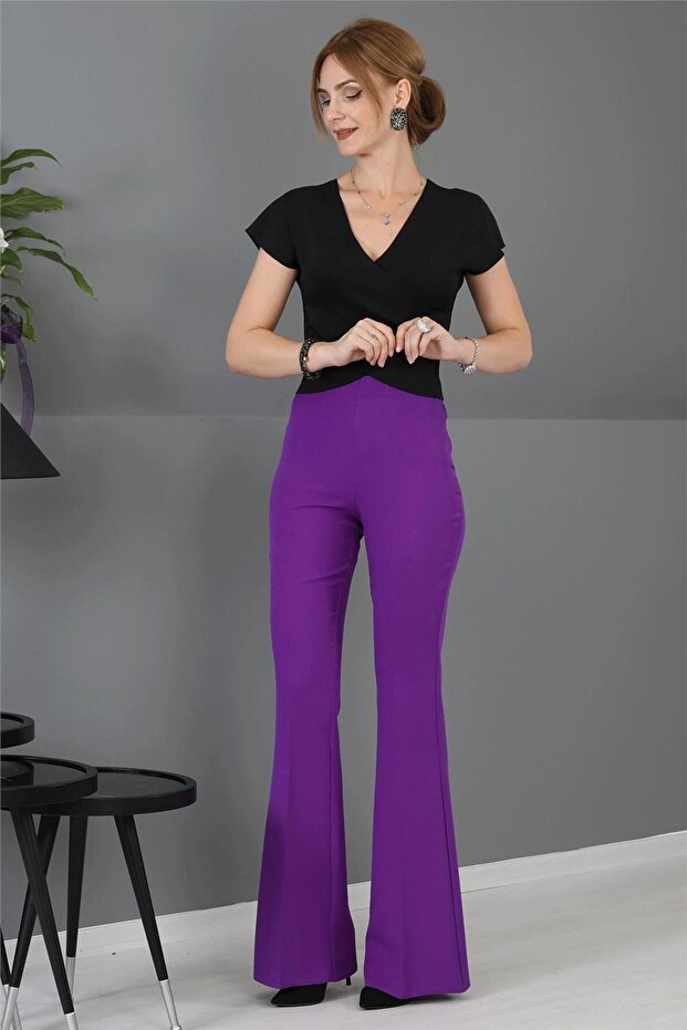 İspanyol Paça Pantolon-Mor - 1